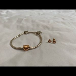 Rose Gold Heart Emblem Bracelet & Earrings